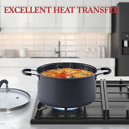 Cook N Home Nonstick Stockpot Soup pot with Lid Professional Hard Anodized 10 Quart, Oven safe - Stay Cool Handles, Black