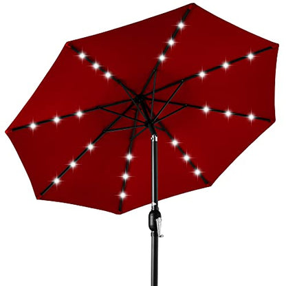 Best Choice Products 10ft Solar Polyester LED Lighted Patio Umbrella w/Tilt Adjustment and UV-Resistant Fabric - Red