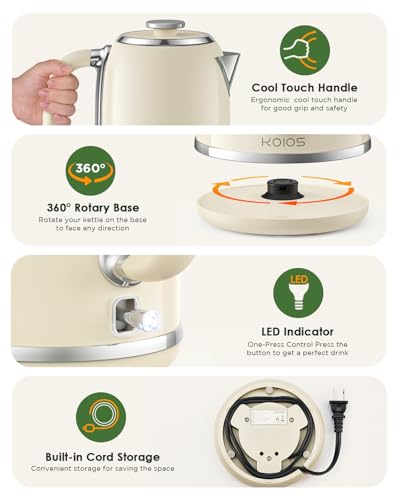 Electric Kettle 1.8L with Temperature Gauge, 1500W Fast Boiling Electric Tea Kettle, 100% Stainless Steel Retro-Style Hot Water Kettle Electric - Glowing LED Light, Auto Shut-Off & Boil-Dry Protection