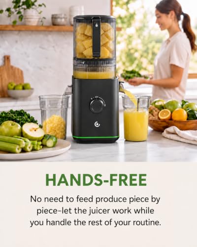 AMZCHEF Cold Press Juicer, 6.0" Whole Fruit Self-Feeding Slow Juicer