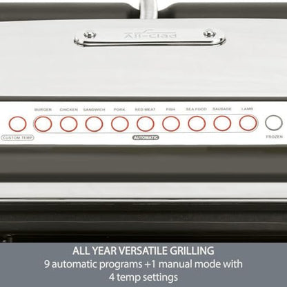 All-Clad Electric Indoor Grill, AutoSense Stainless Steel Panini Grill Press Sandwich Maker, Automatic 1800W Smokeless, Removable Plates, Dishwasher Safe