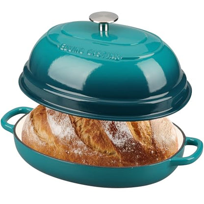 EDGING CASTING Enameled Oval Cast Iron Dutch Oven Pot with Lid, Bread Dutch Oven for Sourdough Bread Baking, Dutch Oven Bread, Bread Oven, 6QT, Darkcyan