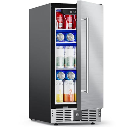 COWSAR 15 Inch Outdoor Beverage Refrigerator, Under Counter Beverage Fridge with Stainless Steel Door, Built-in or Freestanding Beverage Cooler 127 Cans for Home/Kitchen/Patio/Bar