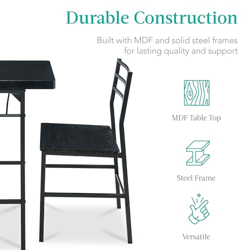 Best Choice Products 3-Piece Modern Dining Set, Space Saving Dinette for Kitchen, Dining Room, Small Space w/Steel Frame, Built-in Storage Rack - Black/Black