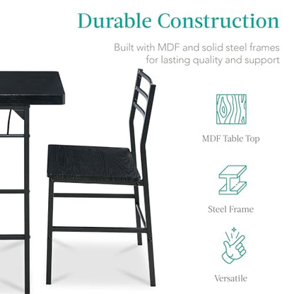 Best Choice Products 3-Piece Modern Dining Set, Space Saving Dinette for Kitchen, Dining Room, Small Space w/Steel Frame, Built-in Storage Rack - Black/Black