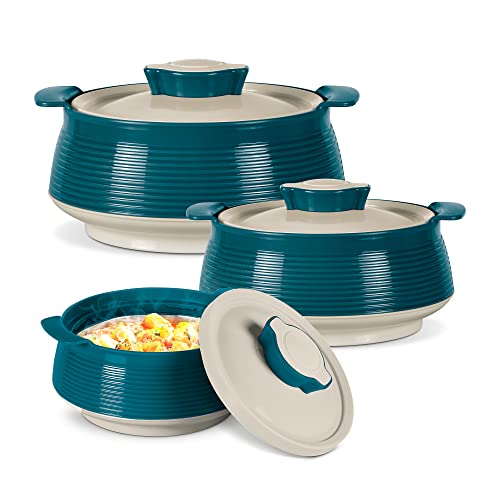 Milton Casserole for hot food, Double walled insulated inner Stainless Steel hot pot with lid, Serving box for food and roti, insulated serving bowl with lid, Set of 3 Set of 3 (Size 62, 45, 28 oz) Venice, Marble Green