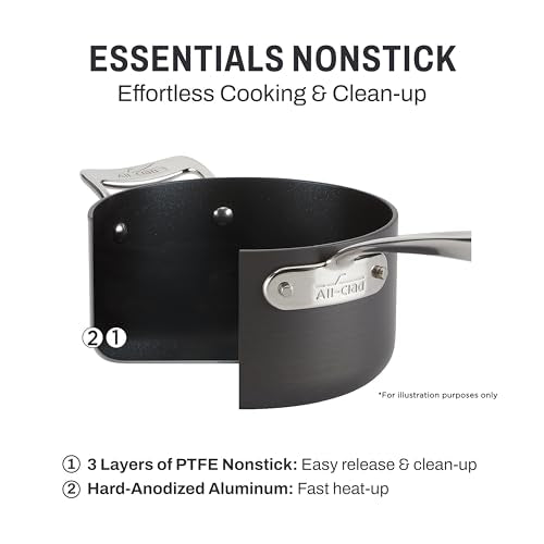 All-Clad Essentials Hard Anodized Nonstick Roaster with Rack 11x14 Inch Oven Broiler Safe 500F Roaster Pan, Pots and Pans, Cookware Black