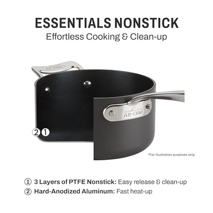 All-Clad Essentials Hard Anodized Nonstick Roaster with Rack 11x14 Inch Oven Broiler Safe 500F Roaster Pan, Pots and Pans, Cookware Black