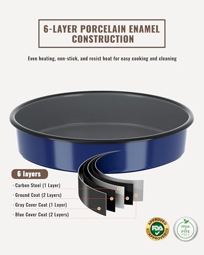MCCSI Enamel Roasting Pan Set Round Baking Dish 4-Pack 9/10/12/14 Inch Non Stick High Temperature Resistance Bakeware for Pizza & Salad, Oven Dishwasher Safe Mother Day Gift for Wife & Mom Cake Pan