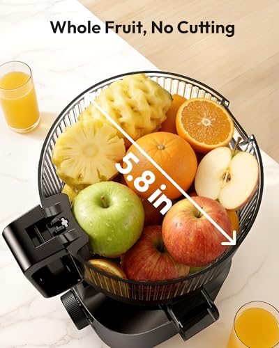 Cold Press Juicer Machines, EUHOMY 5.8" Wide Feed Chute, Slow Masticating Juicer for Whole Vegetables and Fruits, 99.6% High Juice Yield, Easy to clean, Juicer Machines with BPA Free