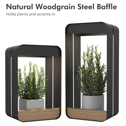 Grand patio Outdoor Solar Wall Sconce Shelf Planter, Decor LED Waterproof Wall Light Lamp with Woodgrain for Patio, Porch, Solar Energy, Black (S-Rectangle)