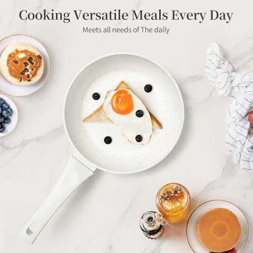 Innerwell 8 Inch Non Stick Frying Pan - White Ceramic Non Stick Skillet Frying Pans, Safe&No Toxic Egg Omelette Frying Pan, Small Nonstick Cookware Cooking Pan, Induction Compatible, PFOA&PFAS Free
