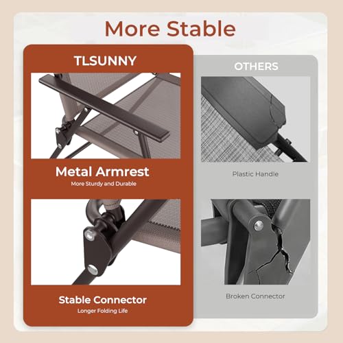 TLSUNNY 6 Pieces Glass Table and Folding Textilene Chairs with 65″ Umbrella