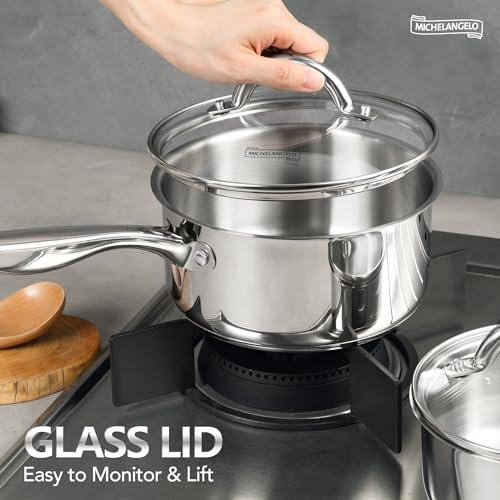 MICHELANGELO 3 Quart Saucepan with Lid, 18/10 Stainless Steel Sauce Pan with Tri-Ply Bottom, 3QT Sauce Pot, Induction Compatible