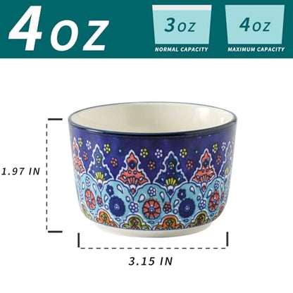 Glowworm Ramekins Oven Safe, 4 Oz Ceramic Creme Brulee Ramekins Set of 6, Souffle Dishes Pudding Custard Cups for Baking, Oven & Dishwasher Safe, Bohemian