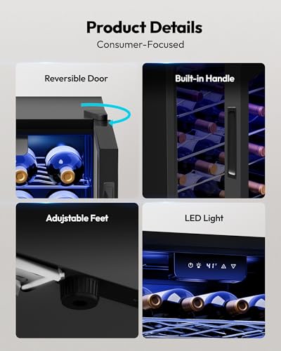 EUHOMY 25 bottle Wine Cooler Refrigerator, Freestanding Compressor Wine Fridge with Adjustable Temperature and Digital Control, Mini Fridge with Glass Door for Red White Wine, Beer, Black