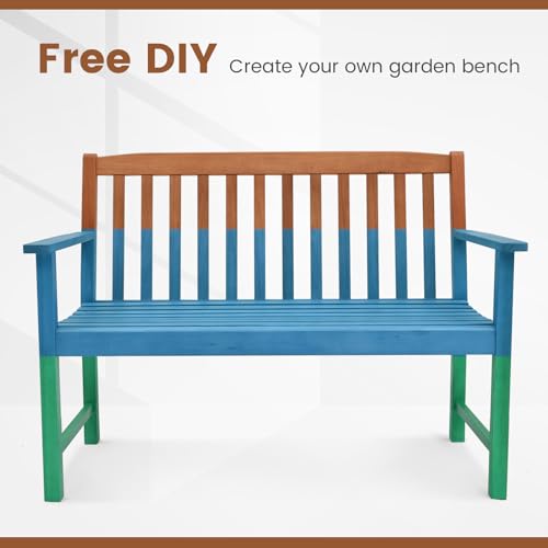 Tangkula Outdoor Garden Bench, 2-Person Eucalyptus Wood Bench with Backrest, Armrests and Slatted Seat, Patio Garden Bench for Yard, Porch, 800 lbs Capacity, Natural