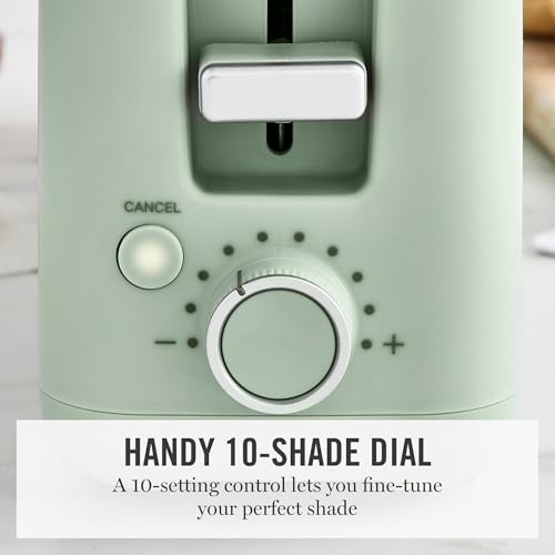 Martha Stewart 2 Slice Long Slot Toaster, Extra Wide for Sourdough & Bagels, 10 Setting Shade Control, Removable Crumb Tray, Self-Centering Design, Defrost/Reheat, Cancel, Slim Space-Saving, Honeydew