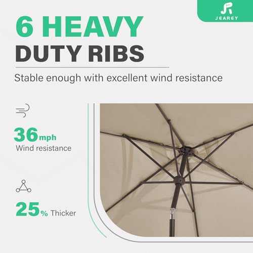 JEAREY 6.5x10 ft Rectangular Patio Umbrellas Rectangle Outdoor Umbrella with Push Button Tilt and Crank, Market Table Umbrella 6 Sturdy Ribs UV Protection for Poolside Garden Backyard Deck, Beige