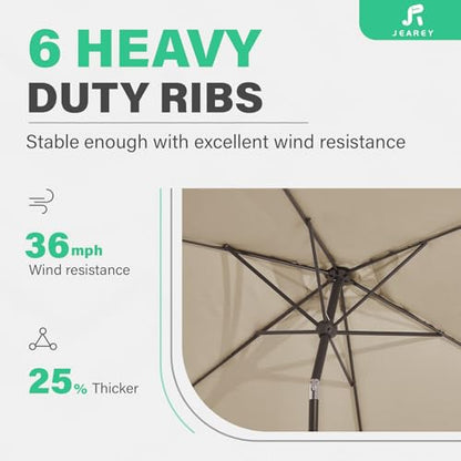 JEAREY 6.5x10 ft Rectangular Patio Umbrellas Rectangle Outdoor Umbrella with Push Button Tilt and Crank, Market Table Umbrella 6 Sturdy Ribs UV Protection for Poolside Garden Backyard Deck, Beige