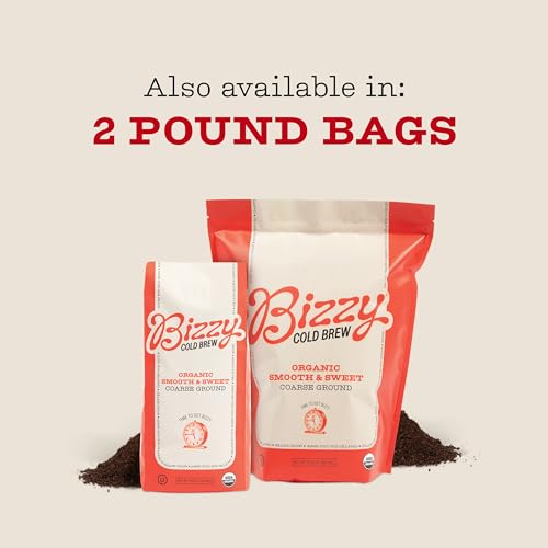 Bizzy Organic Cold Brew Coffee | Smooth & Sweet Blend | Coarse Ground Coffee | Micro Sifted | Specialty Grade | 100% Arabica | 1 LB