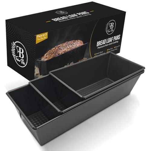 Fusion Bliss Premium 3-Piece Bread Loaf Pan Set – Nonstick Carbon Steel Loaf Tins for Baking – Rectangular Meatloaf Pan, Banana Bread Pan & Cake Mold – Heavy Duty Oven Bakeware