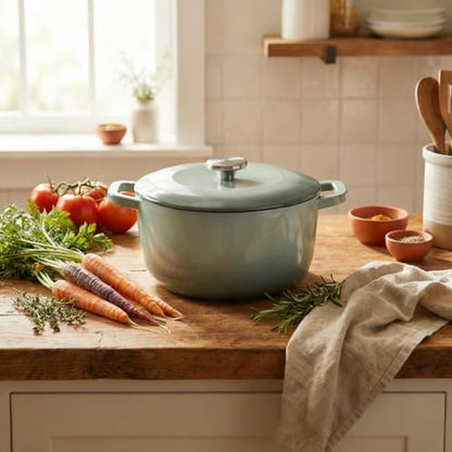 WOKINS 7QT Enamel Cast Iron Dutch Oven with Lid,Dual Handles,Versatile Heavy-Duty Non-toxic Cookware for Sourdough Bread Baking,Braising,Stews,Roasting,Oven Safe up to 500°F green