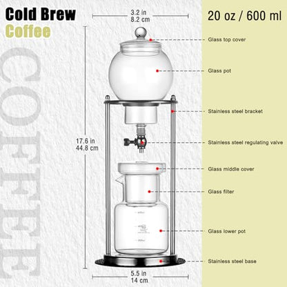 HANWUDI Cold Drip Coffee Maker - 20 oz Cold Brew Coffee Tower, Slow Drip Japanese Cold Brew Maker, Cold Brew Drip, Ice Coffee Tower
