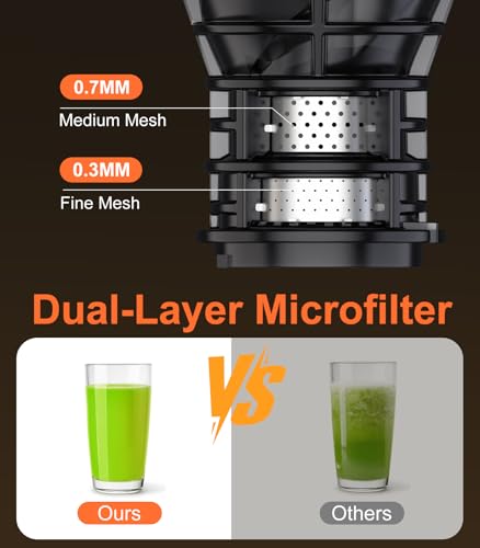 URVIBY Juicer Machines, Cold Press Juicer with Double Press Technology, Large Feed Chute, 400W Motor, High Juice Yield, Easy to Clean, Masticating Juicer for Whole Vegetables & Fruits, Dark Black
