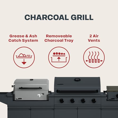 Tytus Anaheim 4-Burner Gas Grill with Two Prep Carts, Charcoal Grill, and Gas Griddle with Cover - Modular Outdoor Kitchen, Quick Assembly, Outdoor Cooking, Kitchen Island for BBQ