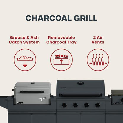 Tytus Anaheim 4-Burner Gas Grill with Two Prep Carts, Charcoal Grill, and Gas Griddle with Cover - Modular Outdoor Kitchen, Quick Assembly, Outdoor Cooking, Kitchen Island for BBQ