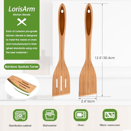 LorisArm 12" Wooden Slotted Spatula Turner, thick Bamboo Kitchen Spatula Turner, Egg Scraper, Wood Cooking Utensil, Kitchen Spatulas for Flipping, Serving, Scraping & Turning.