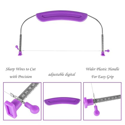 YAMHOHO Adjustable Cake LevCake Cutter Slicer Leveler, 9 Different Height Premium Food Grade Stainless Steel Double Wires Cake Cutter/Slicer/Adjustable Cake Leveler for Leveling and Molding (Purple)