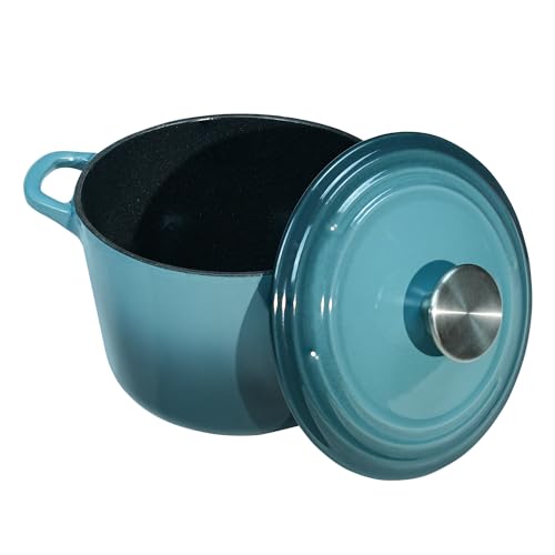 Flavehc Dutch Oven Pot with Lid 1.8 qt Cast Iron Dutch Oven for Bread Baking Slateblue Enameled Cast Iron Rice Pot with Handels