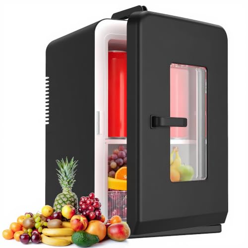 Mini Fridge for Bedroom, 15 Litre/21 Cans Portable Mini Refrigerator with AC/DC Power for Office, Dorm and Car, Thermoelectric Electric Cooler & Warmer Skincare Fridge for Drinks, Food, Cosmetics