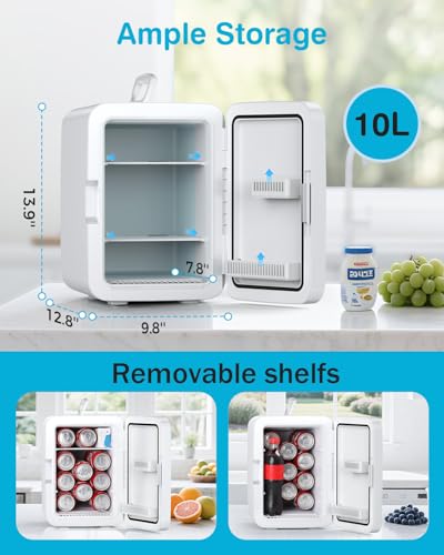 Antarctic Star Compact Mini Fridge, 10L Portable Small Refrigerator, 2.6 Gal Desktop Fridge with AC/DC Adapters, Small Cosmetics Cooler for Beverage, Food, Makeup, Bedroom, Office, Dorm, White