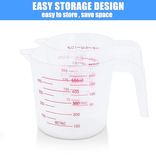 DTDNZKN 2 Pack Measuring Cup Set, Includes 250Ml (1-Cup), and 500Ml (2-Cup) Plastic Liquid Measuring Cups- Baking, Cooking, Mixing & Measuring Cups, Essential Kitchen Tools