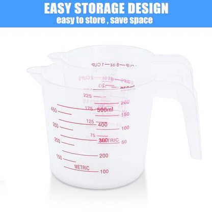 DTDNZKN 2 Pack Measuring Cup Set, Includes 250Ml (1-Cup), and 500Ml (2-Cup) Plastic Liquid Measuring Cups- Baking, Cooking, Mixing & Measuring Cups, Essential Kitchen Tools