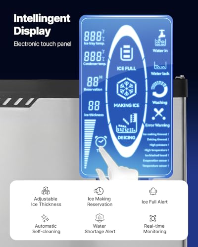 VEVOR Commercial Ice Maker Machine, 300LBS/24H Ice-Making Machine, Ice Maker with 300LBS Stainless Steel Storage Bin, Auto Self-Cleaning, and Touchscreen, for Bar Cafe Restaurant Business