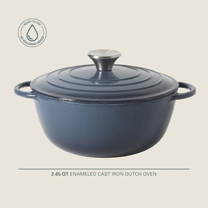 Gibson Home Addlestone 2.65 Qt Enameled Cast Iron Dutch Oven Pot with Lid – Round, Oven Safe to 500°F, Ideal for Bread Baking & Stews - Gradient Navy Blue