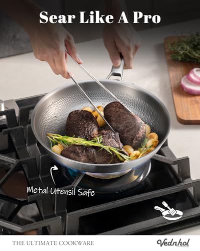 Titanium Pans for Cooking, 13 Inch Pure Titanium Hammered Pro frying pan with Lid, Non-Toxic Skillet for Cooking, PFAS/PFOA/PTFE Free Cookware, Dishwasher&Oven Safe, Kitchen Induction Compatible