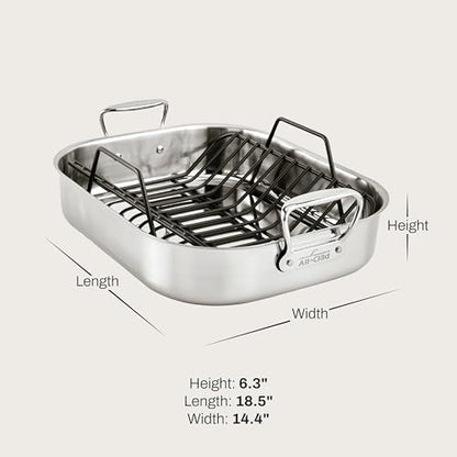 All-Clad Specialty Stainless Steel Roaster and Nonstick Rack 16x13x5 Inch Oven Broiler Safe 600F Roaster Pan, Pots and Pans, Bakeware, Turkey, Silver