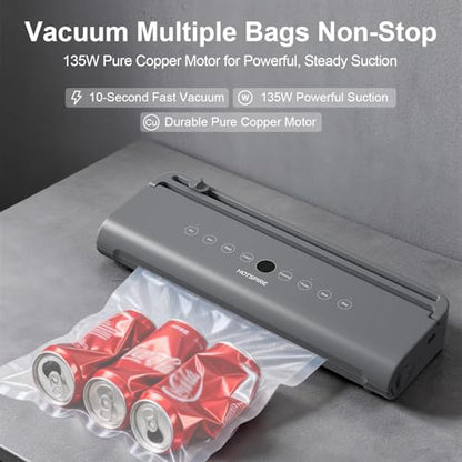 HOTSPIRE Food Vacuum Sealer Machine, Powerful & Continuous Vacuum Sealing for Kitchen Storage & Meal Prep, Wet & Dry Food Sealing, Detachable Upper & Lower Design for Easy Cleaning, Includes 50 Bags