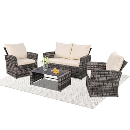 FHFO 4 Piece Patio Furniture Set, Outdoor Wicker Sectional Sofa Set