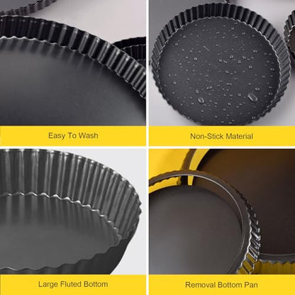 Mooisco Tart Pan Removable Bottom 8 Inch Tart Pans Round Nonstick Quiche Pan Carbon Steel Quiche Baking Dish with Fluted Edges Fruit Tart Molds for Baking Pie Mold Pizza Chiffon Cake Dessert
