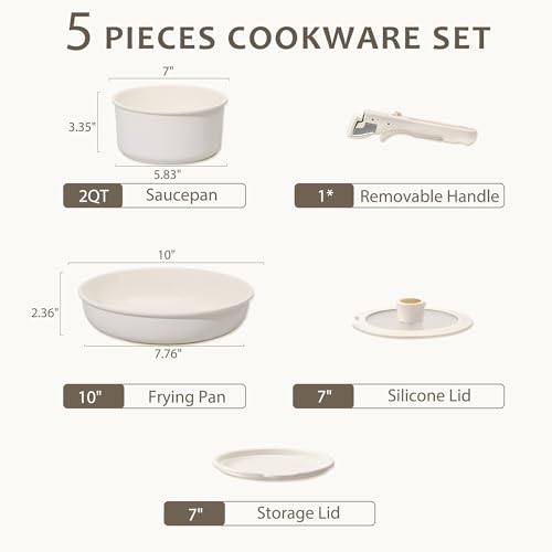 CAROTE 5pcs Pots and Pans Set Non Stick, Cookware Sets, Kitchen Set, Oven/Fridge Safe, Space Saving Pots Set, Nonstick Cooking Set with Versatile Detachable Handle, Induction RV Set