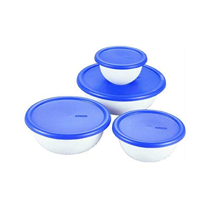 Sterilite 07479406 8 Piece Covered Bowl Set, White & Blue