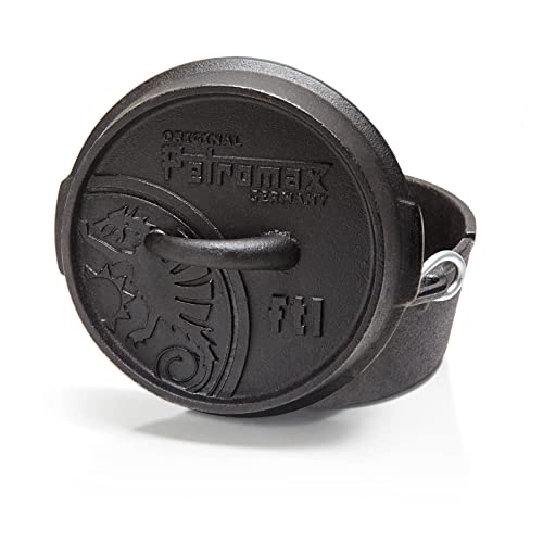 Petromax Cast Iron Dutch Oven for Cooking or Baking Outdoors Over a Campfire or in The Home Kitchen, Pre-Seasoned Cookware Conducts Heat Evenly, Flat Base, 1 Qt