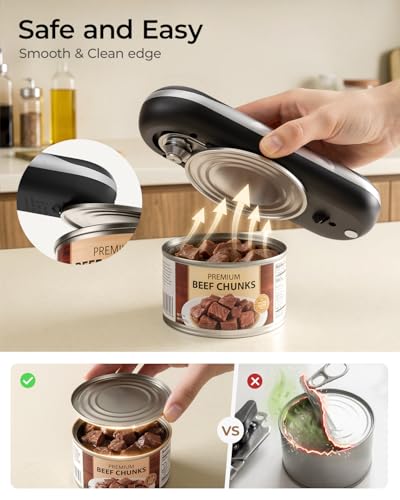 Electric Can Opener, One-Touch Automatic Can Opener, USB Rechargeable Electric Can Opener for Seniors with Arthritis- Cordless Battery Powered, Side Cut, Smooth Edge, Handsfree, for Any Size Cans