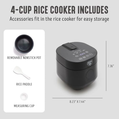 GreenLife Rice Cooker Digital 4-Cup (Cooked), Keep Warm, 4 Presets, Black